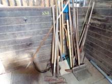 Group Of Hand Tools, Log Roller, Rock Rake, Hay Rake, Post Hole Digger, Fla