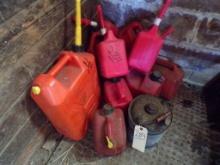 Group Of Assorted Size Gas Cans 1-Gallon, 2.5 Gallon, 5-Gallon (Middle Barn