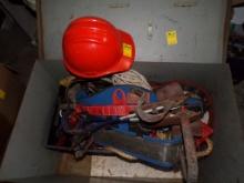 Heavy Duty Metal Box w/Tree Trimming Items, Hard Hat,Tree Spikes, Safety Ha