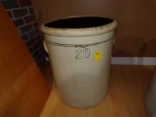 Antique 20 Gal. Crock with Metal Ring, Has Handles, No Visible Cracks (Base