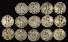 1934-1947 Silver all "P" Walking Liberty half dollars (14 pieces total).