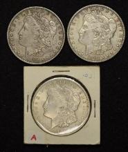 1902, 1904 & 1921 Silver Morgan dollars (3 pieces total).