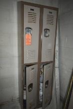 Tan and Brown Metal Lockers. 4 doors Includes all Contents. 12 in x 24 in x 75 in tall