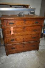 Antique mid-century Brown Wood Dresser and Antique Handles. 21 in deep x 40 in wide X 41 in tall