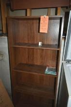 Brown Wood Shelf. 10 in x 24 in x 53 in tall and Small Wall Shelf. 7 in by 36 in x 10 in tall