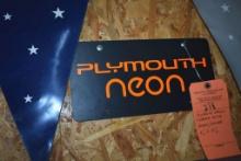 Plymouth Neon License Plate. Black, Orange 6 in x 12 in