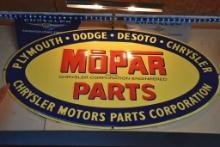 Oval Mopar Parts Sign Metal red, yellow, blue 18-in X31 in with small spotlight