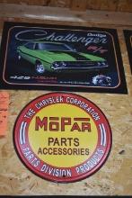 1970 Hemi Challenger sign and mopar parts and accessories sign