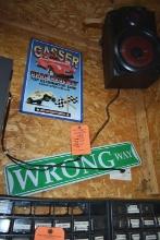 Gasser Drag Race sign and Wrong Way Sign