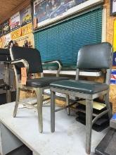 Steel Desk and (2) chairs with contents. 60 in Long x 30 in deep x 28 in tall