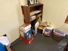 OFFICE DESK WITH SHELVES, 4 DRAW FILING CABNETS, 2 DRAW