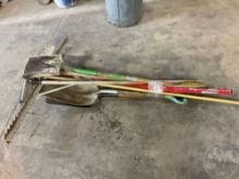 LOT WITH VARIOUS ITEMS TO INCLUDE CONCRETE RAKE, 2 SNOW