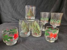 Group of Various Vintage Christmas Tree Holiday Rocks Glasses