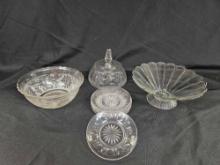 Depression glass footed bowl plus sandwich berry bowl