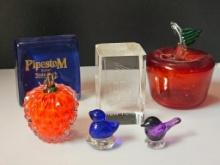 Delicate glass mementos paper weights including West Virginia Buchhannon