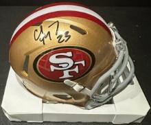 Christian McCaffrey San Francisco 49ers Autographed Riddell Mini Helmet GA coa