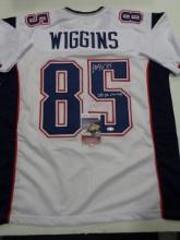 Jermaine Wiggins New England Patriots Autographed & Insc Custom Football Jersey JSA W coa