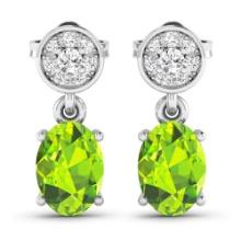 14KT White Gold 1.26ctw Peridot Topaz and Diamond Earrings