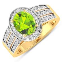 14KT Yellow Gold 1.6ctw Peridot and Diamond Ring