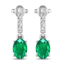 14KT White Gold 1.12ctw Zambian Emerald and Diamond Earrings