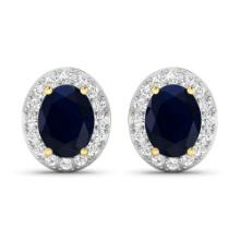 14KT Yellow Gold 2.6ctw Blue Sapphire and Diamond Earrings