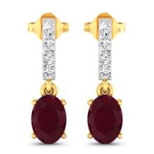 14KT Yellow Gold 1.7ctw Ruby and Diamond Earrings