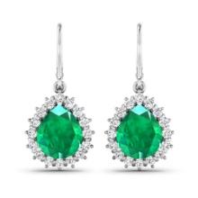 14KT White Gold 2.88ctw Zambian Emerald and Diamond Earrings