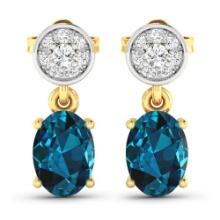 14KT Yellow Gold 1.4ctw London Blue Topaz and Diamond Earrings