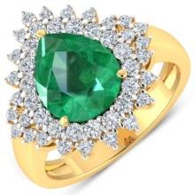 14KT Yellow Gold 2.85ctw Zambian Emerald and Diamond Ring