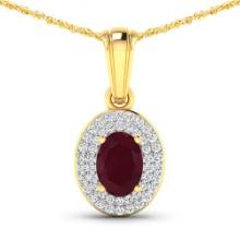 14KT Yellow Gold 0.85ctw Ruby and Diamond Pendant