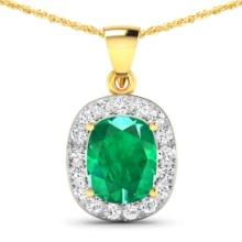 14KT Yellow Gold 2.5ctw Zambian Emerald and Diamond Pendant