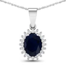 14KT White Gold 1.3ctw Blue Sapphire and Diamond Pendant