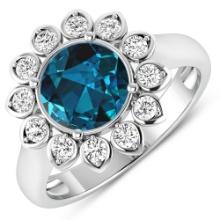 14KT White Gold 2.05ctw London Blue Topaz and Diamond Ring