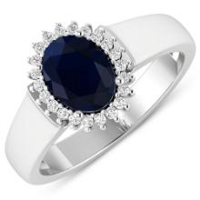 14KT White Gold 1.3ct Blue Sapphire and Diamond Ring