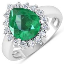 14KT White Gold 2.85ct Zambian Emerald and Diamond Ring