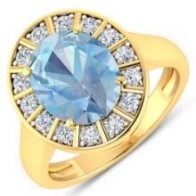 14KT Yellow Gold 2.9ct Aquamarine and Diamond Ring