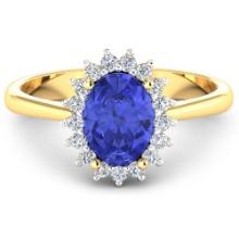 14KT Yellow Gold 1.41ct Tanzanite and Diamond Ring