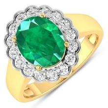 14KT Yellow Gold 2.03ctw Zambian Emerald and Diamond Ring