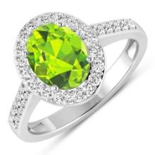 14KT White Gold 1.6ctw Peridot and Diamond Ring