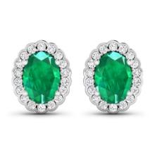 14KT White Gold 1.12ctw Zambian Emerald and Diamond Earrings