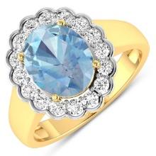 14KT Yellow Gold 1.9ctw Aquamarine and Diamond Ring