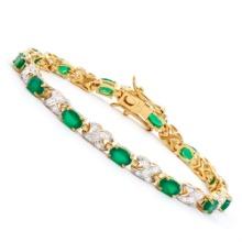 Plated 18KT Yellow Gold 4.50ctw Green Agate and Diamond Bracelet