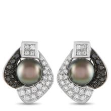 ADione 18K White Gold 1.65ct White and 0.70ct Black Diamond and Tahitian Pearl Earrings