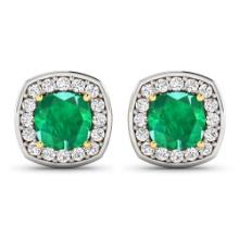 14KT Yellow Gold 1.92ctw Zambian Emerald and Diamond Earrings