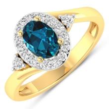 14KT Yellow Gold 0.7ctw London Blue Topaz and Diamond Ring