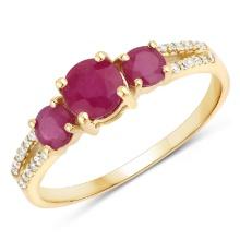 14KT Yellow Gold 1.02ctw Ruby and White Diamond Ring