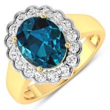 14KT Yellow Gold 2.7ctw London Blue Topaz and Diamond Ring