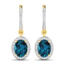 14KT Yellow Gold 2.2ctw London Blue Topaz and Diamond Earrings