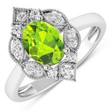 14KT White Gold 1.05ctw Peridot and Diamond Ring