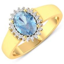 14KT Yellow Gold 0.96ct Aquamarine and Diamond Ring